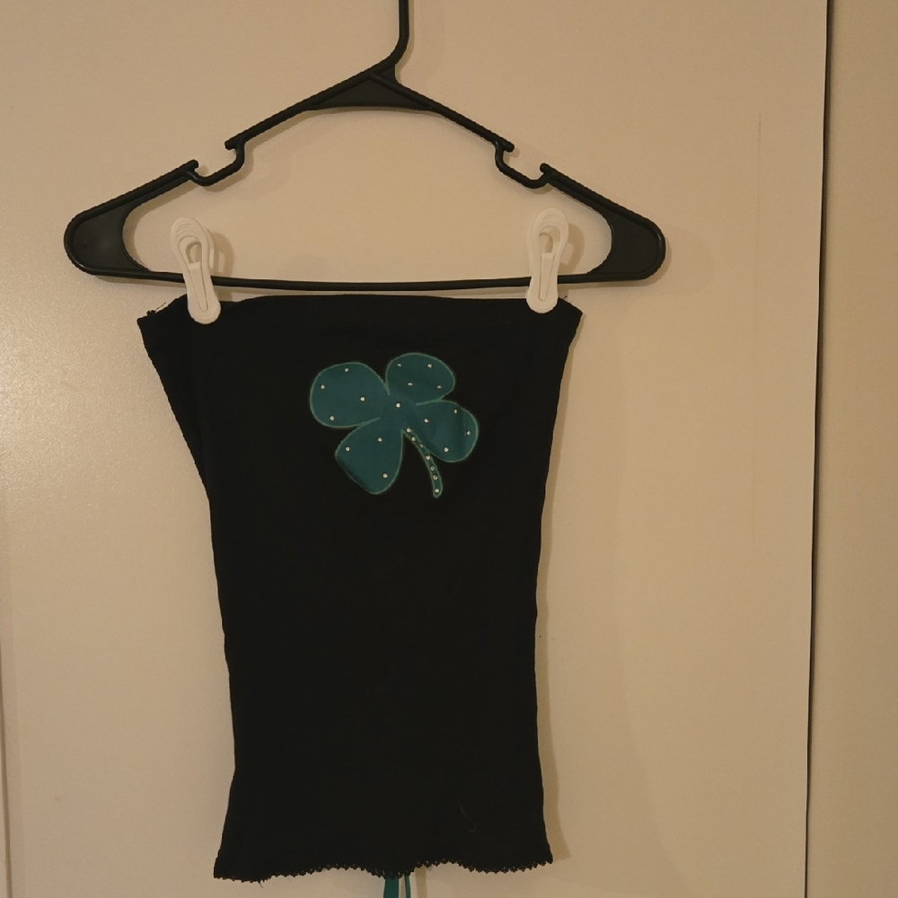 Black Tube Top with Teal Clover Design